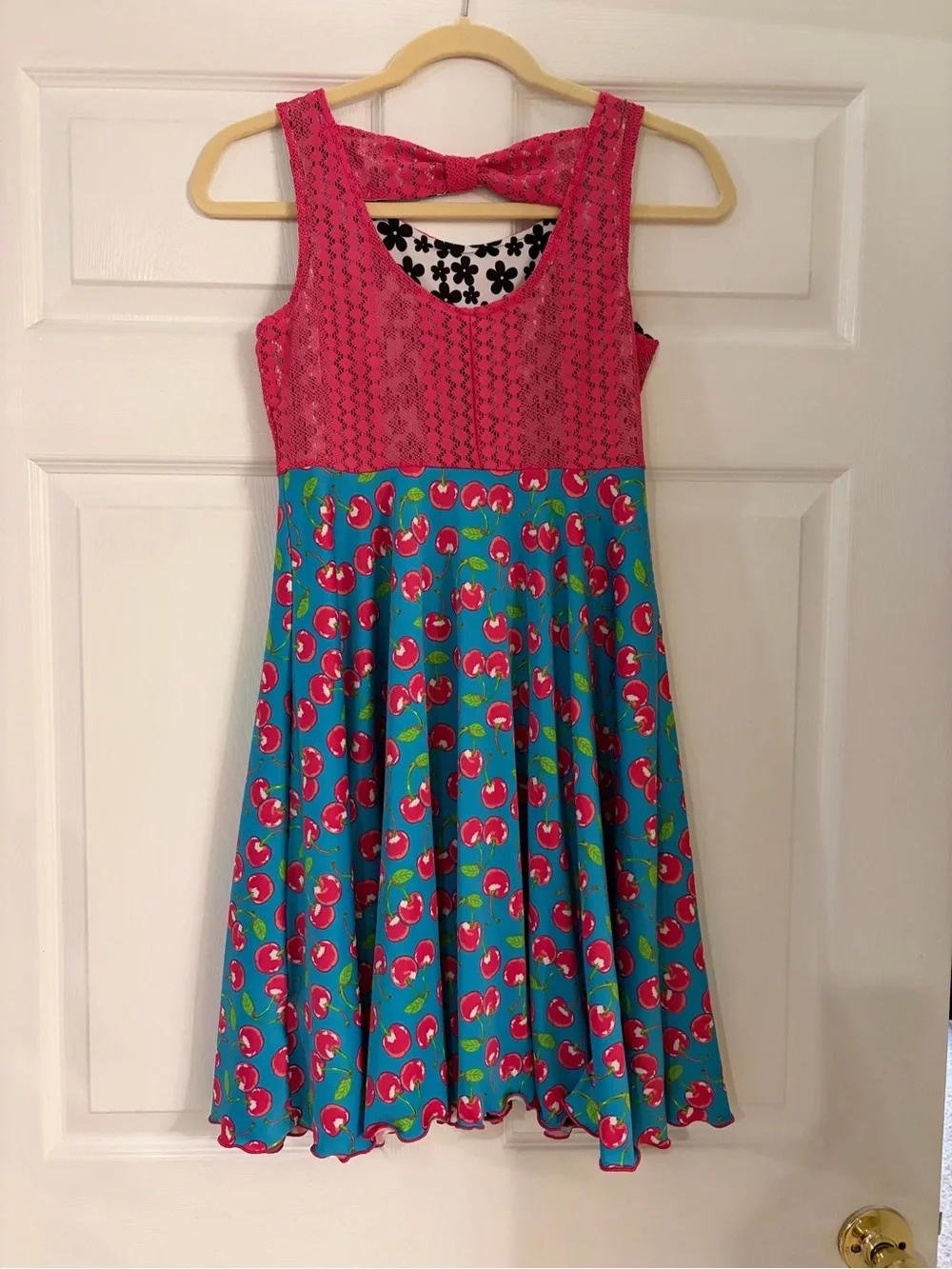 Emily West 2 in 1 reversible dress pink cherries black‎ white daisy dot girls 10